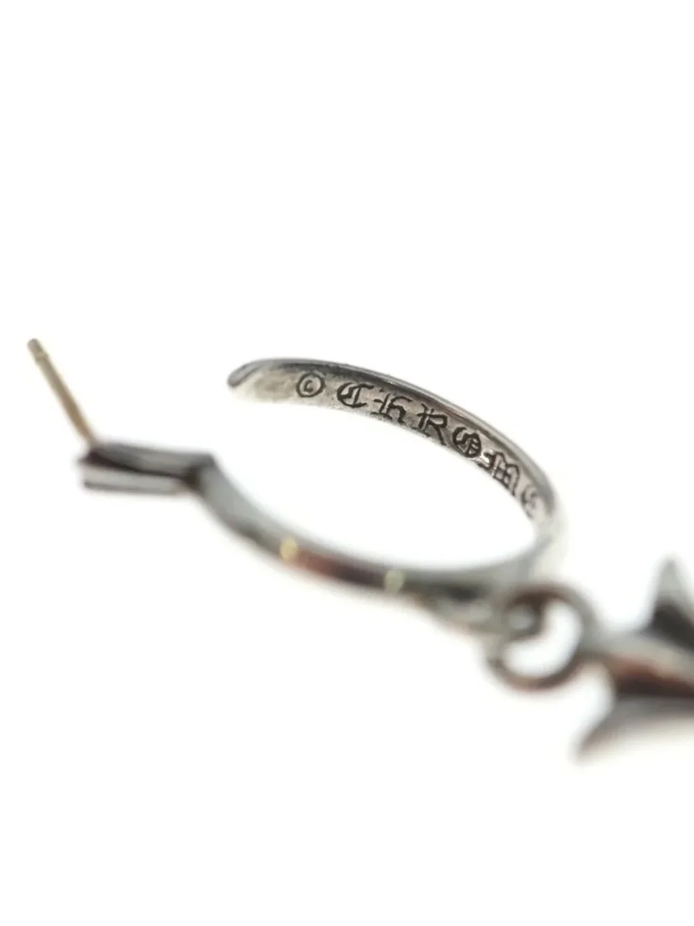 Chrome Hearts Tiny CH Cross Hoop Earrings Silver